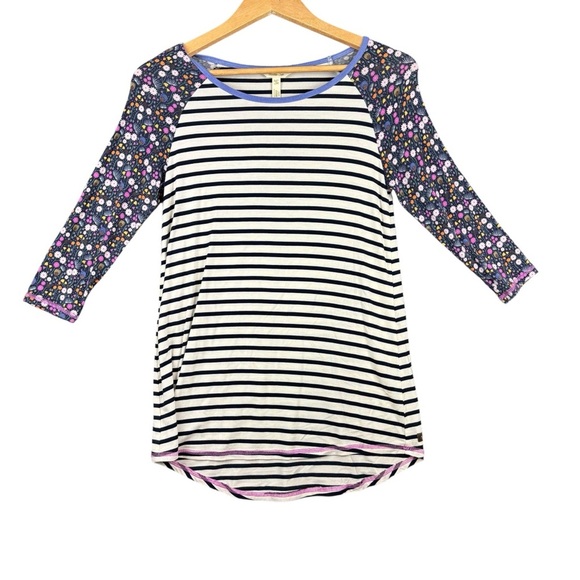 EUC Matilda Jane Adventure Begins Heartbeat Navy/White Striped Raglan top Sz M - Picture 2 of 10